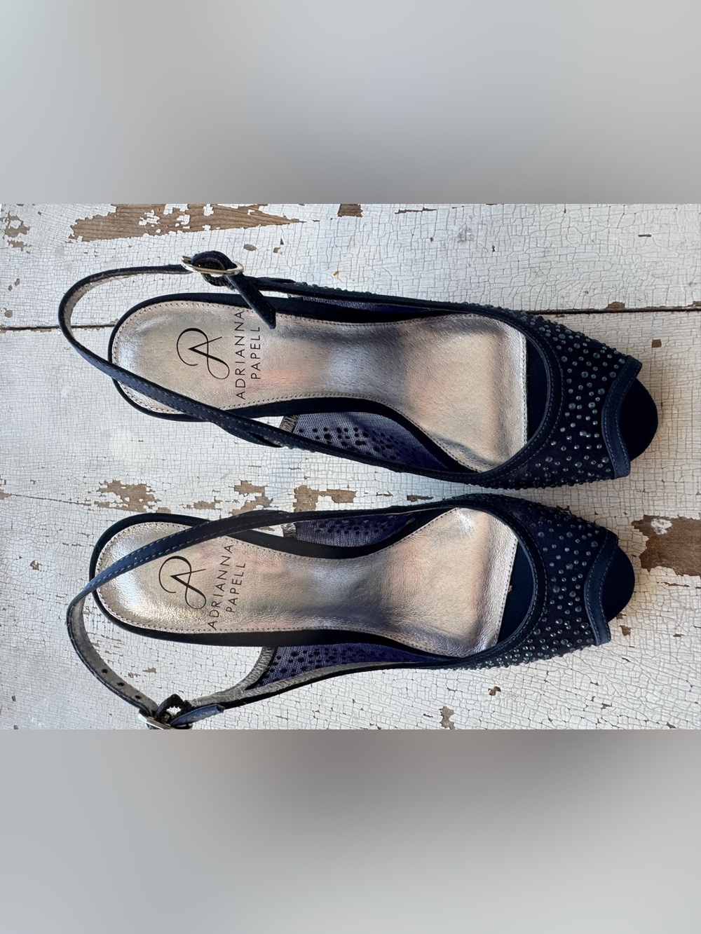 Adrianna Papell Navy Embellished Heels – Size 6.5